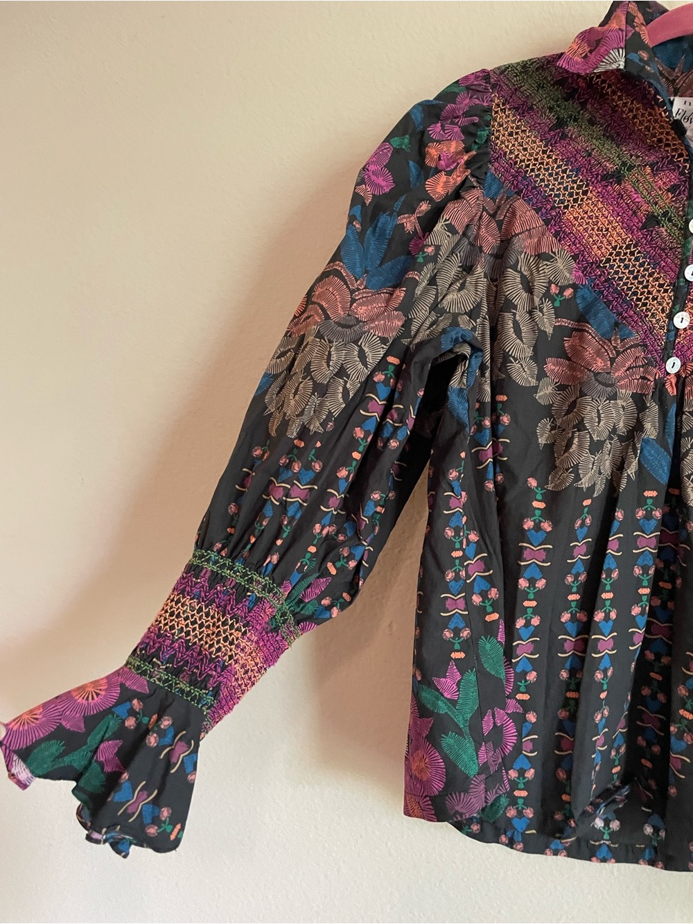 Hope for Flowers by Tracy Reese Floral Puff-Sleeve High Neck Blouse Size M - Picture 7 of 9